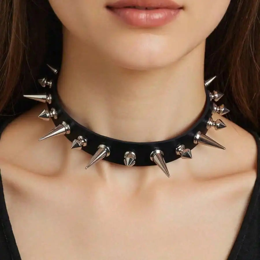 Spike Stud Choker Necklace for Punk Gothic Alternative Fashion Styling