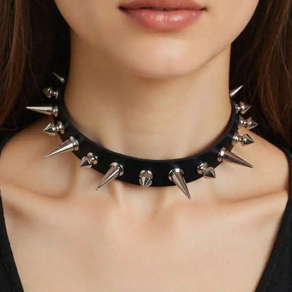 Spike Stud Choker Necklace for Punk Gothic Alternative Fashion Styling