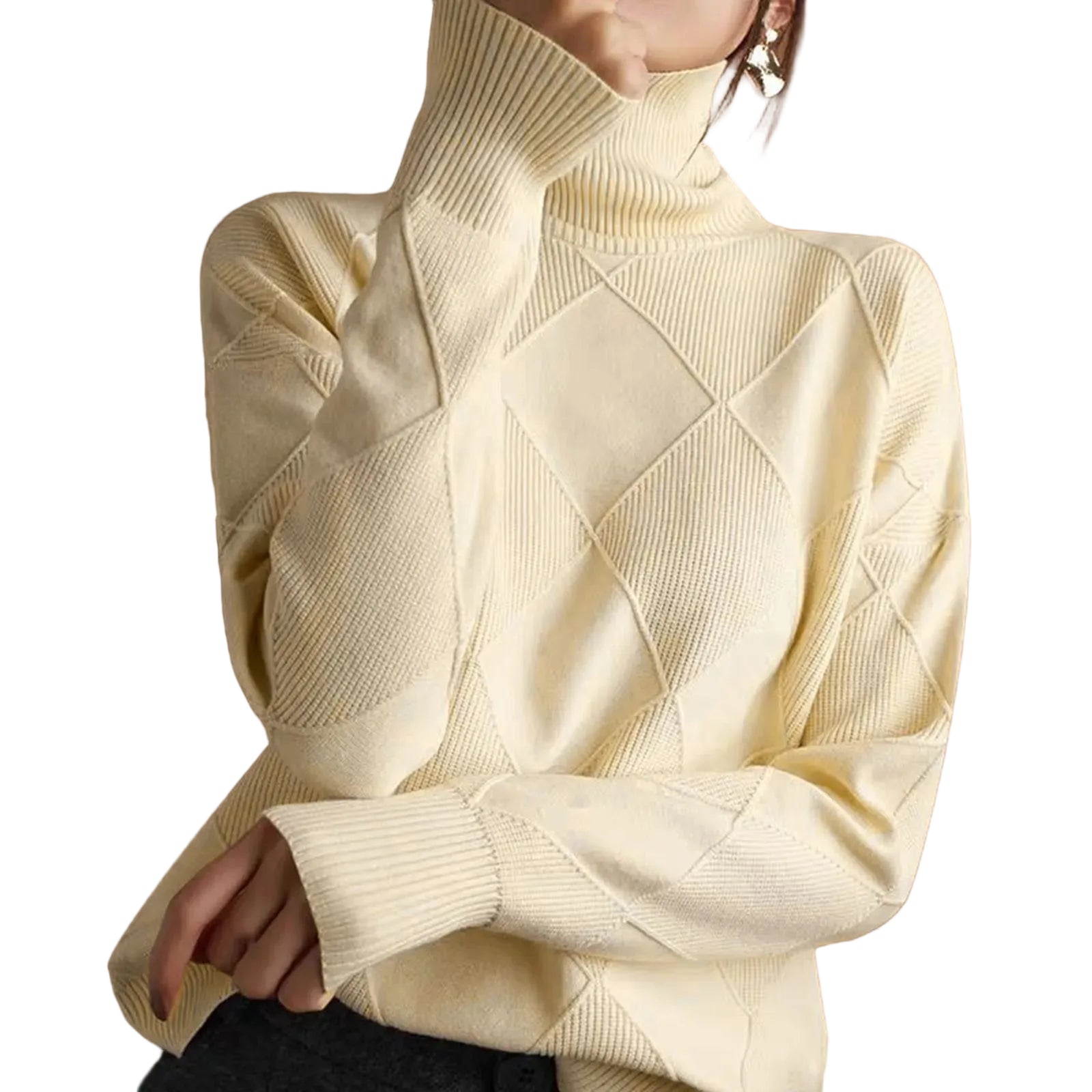 Women's Minimalist Turtleneck Ribbed Knit Pullover Sweater With Relaxed Silhouette