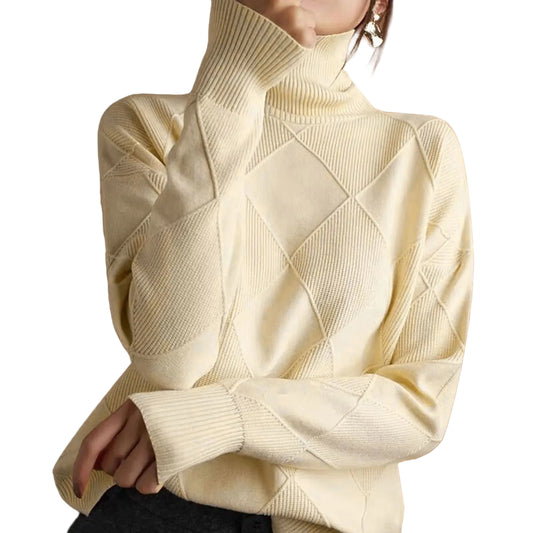 Women's Minimalist Turtleneck Ribbed Knit Pullover Sweater With Relaxed Silhouette