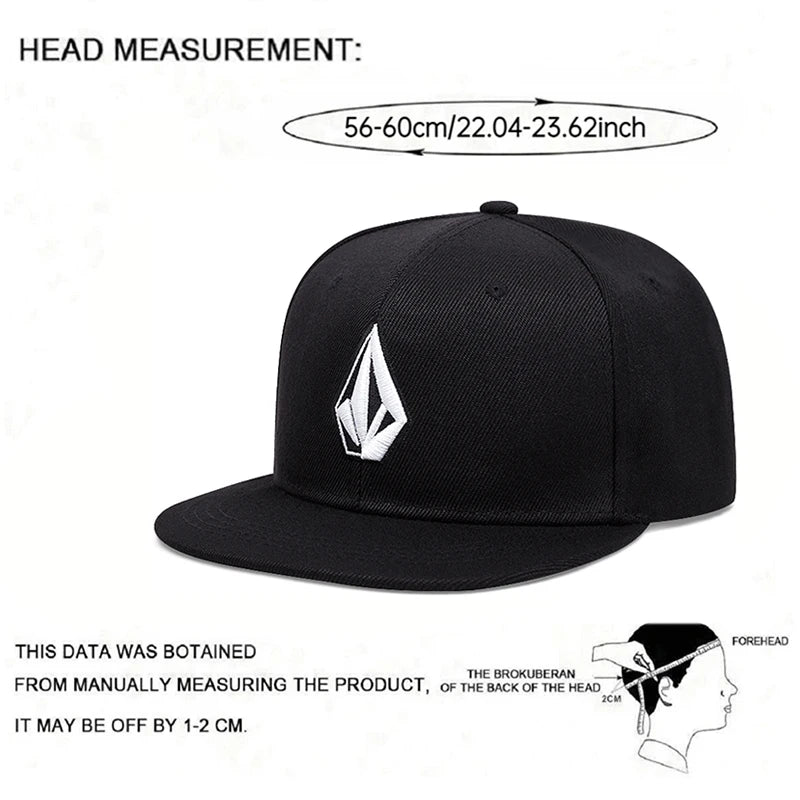 Geometric Embroidered Flat Brim Snapback Cap Adjustable Streetwear Baseball Fashion Hat