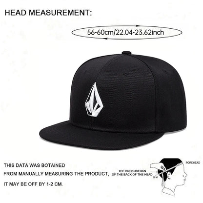 Geometric Embroidered Flat Brim Snapback Cap Adjustable Streetwear Baseball Fashion Hat