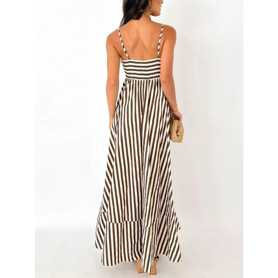Smocked Spaghetti Strap Flowing Maxi Dress with Relaxed Contemporary Fit