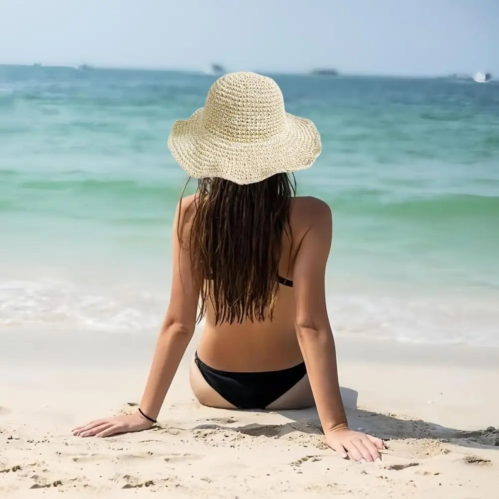 Packable Wide Brim Straw Sun Hat with Foldable Design for Beach Travel and Outdoor Adventures