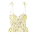 Sunny Yellow Floral Print Cami Bustier with Tie Straps and Flared Hem