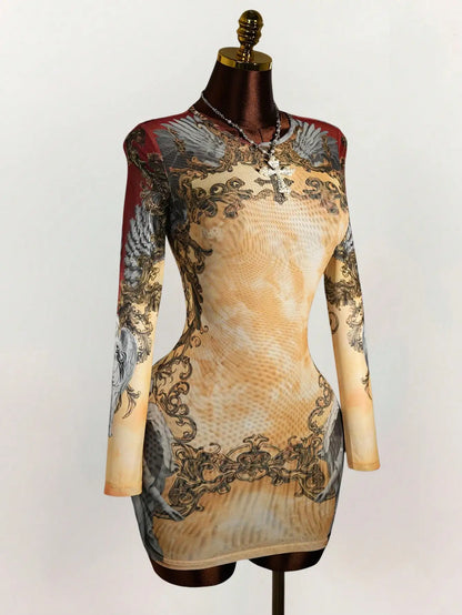 Mesh Panel Gothic Bodycon Dress with Edgy Streetwear Style
