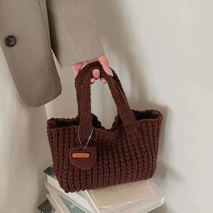 Open Knit Tote Shoulder Bag with Large Capacity Casual Design