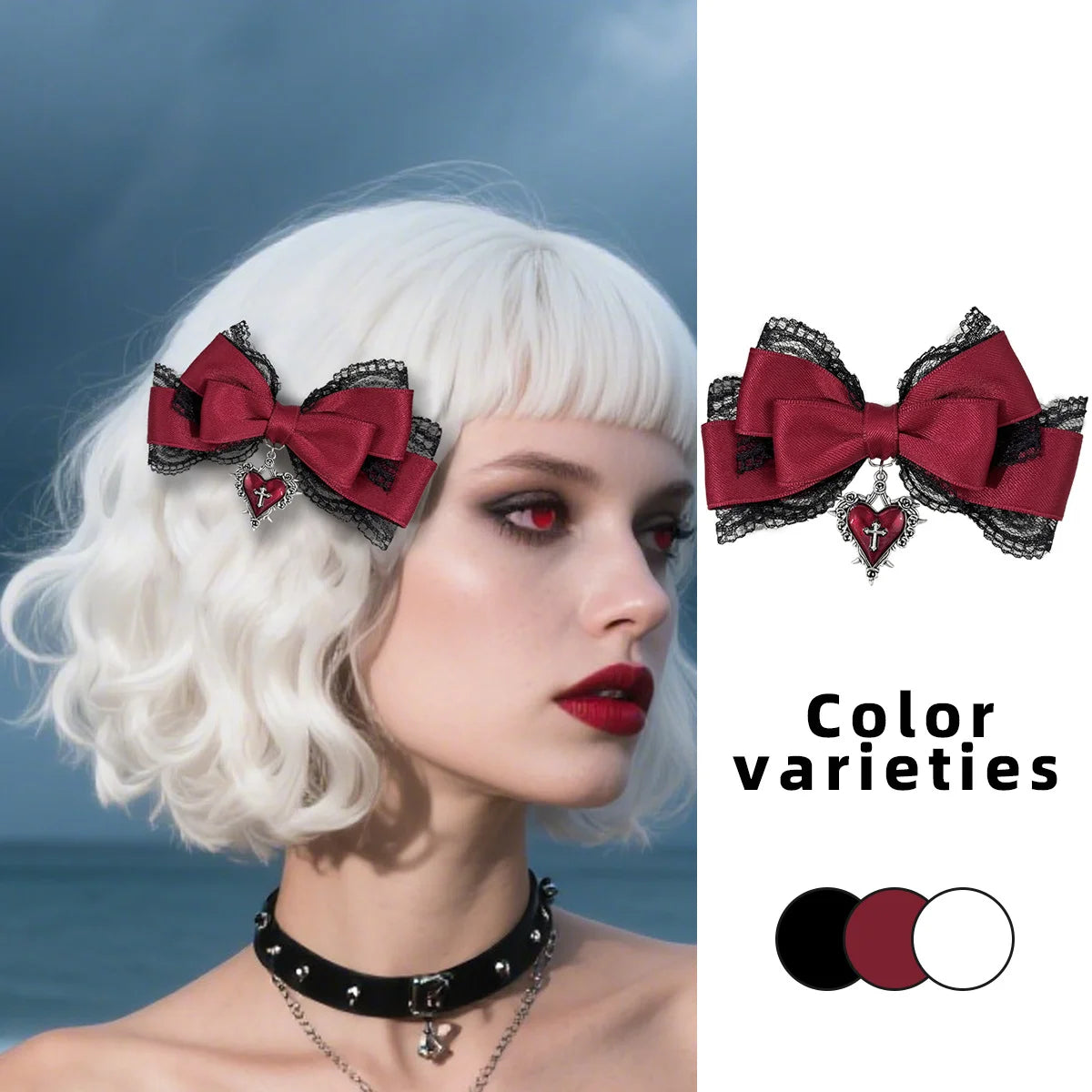Gothic Lace Ribbon Bow Hair Clip Dark Romantic Statement Accessory