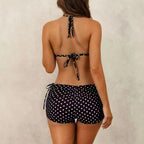 Classic Polka Dot Three-Piece String Bikini and Matching Skirt Set