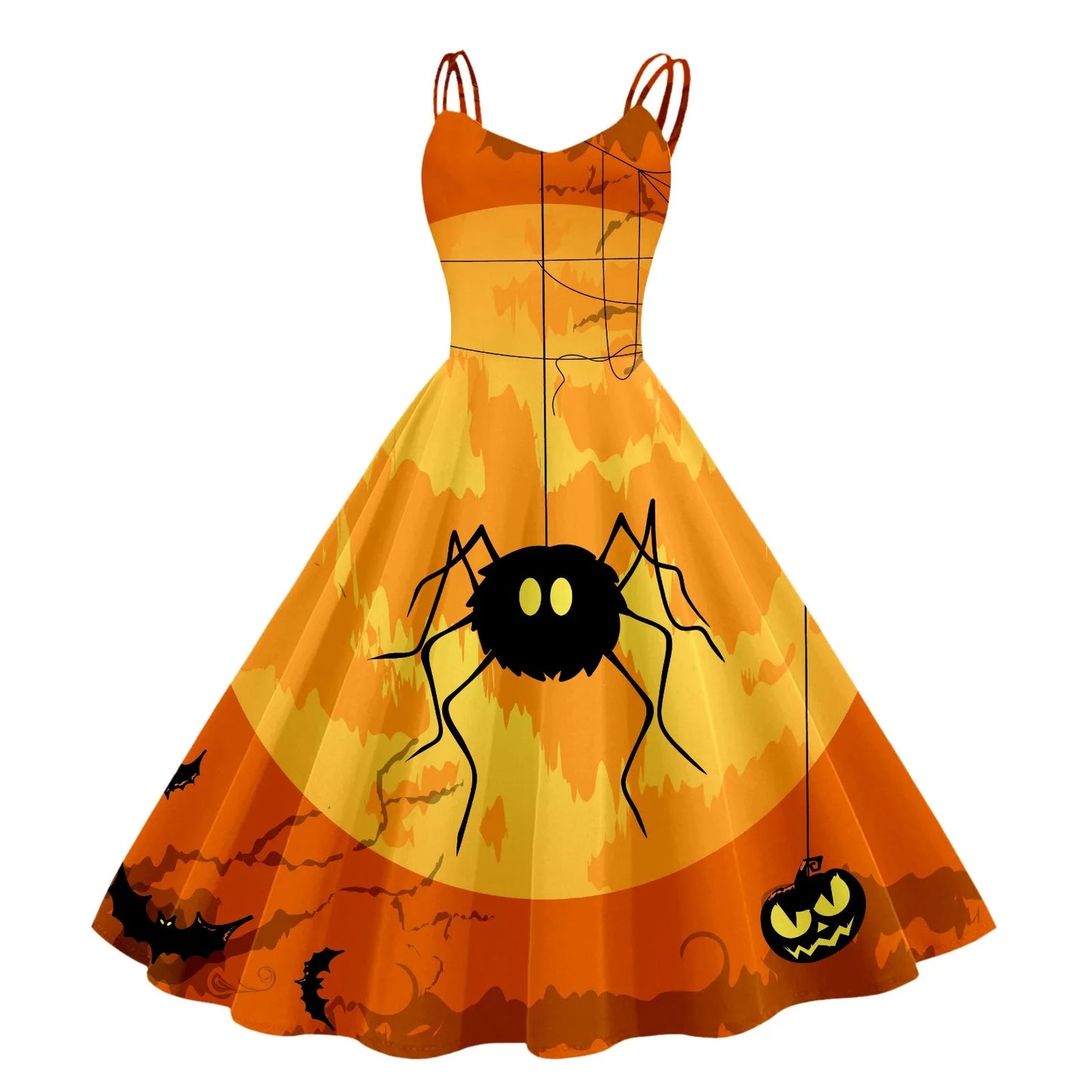 Whimsical Gothic Halloween Inspired Flare Dress with Vintage Charm