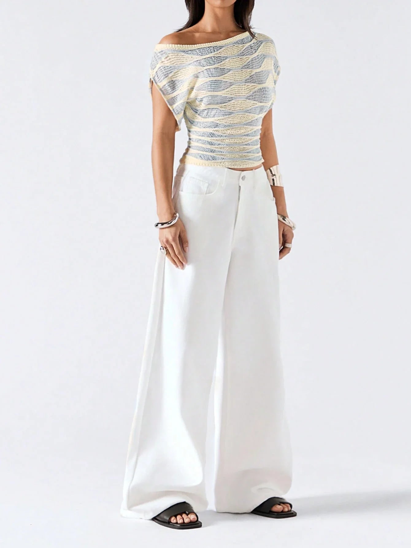 Off Shoulder Striped Knit Crop Top with Relaxed Summer Streetwear Style