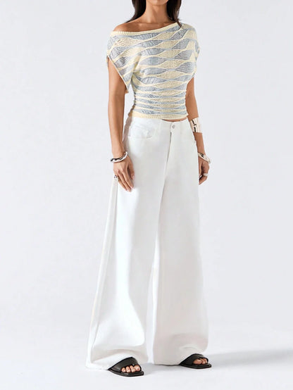 Off Shoulder Striped Knit Crop Top with Relaxed Summer Streetwear Style