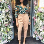 Women's High Waist Tailored Slim Fit Casual Trousers with Straight Leg Design