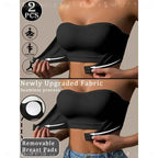 2-Piece Strapless Bandeau Bra Set with Front Hook Closure, Removable Pads and Ruffled Edge Detail