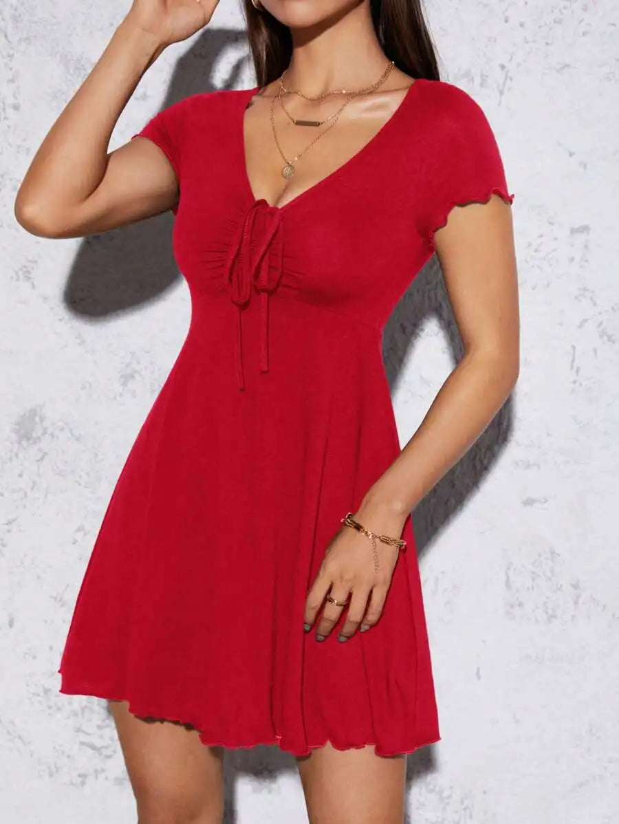 Heathered Taupe Short-Sleeve Fit and Flare Mini Dress