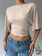Batwing Sleeve Crop Tee with Relaxed Fit and Minimalist Casual Style