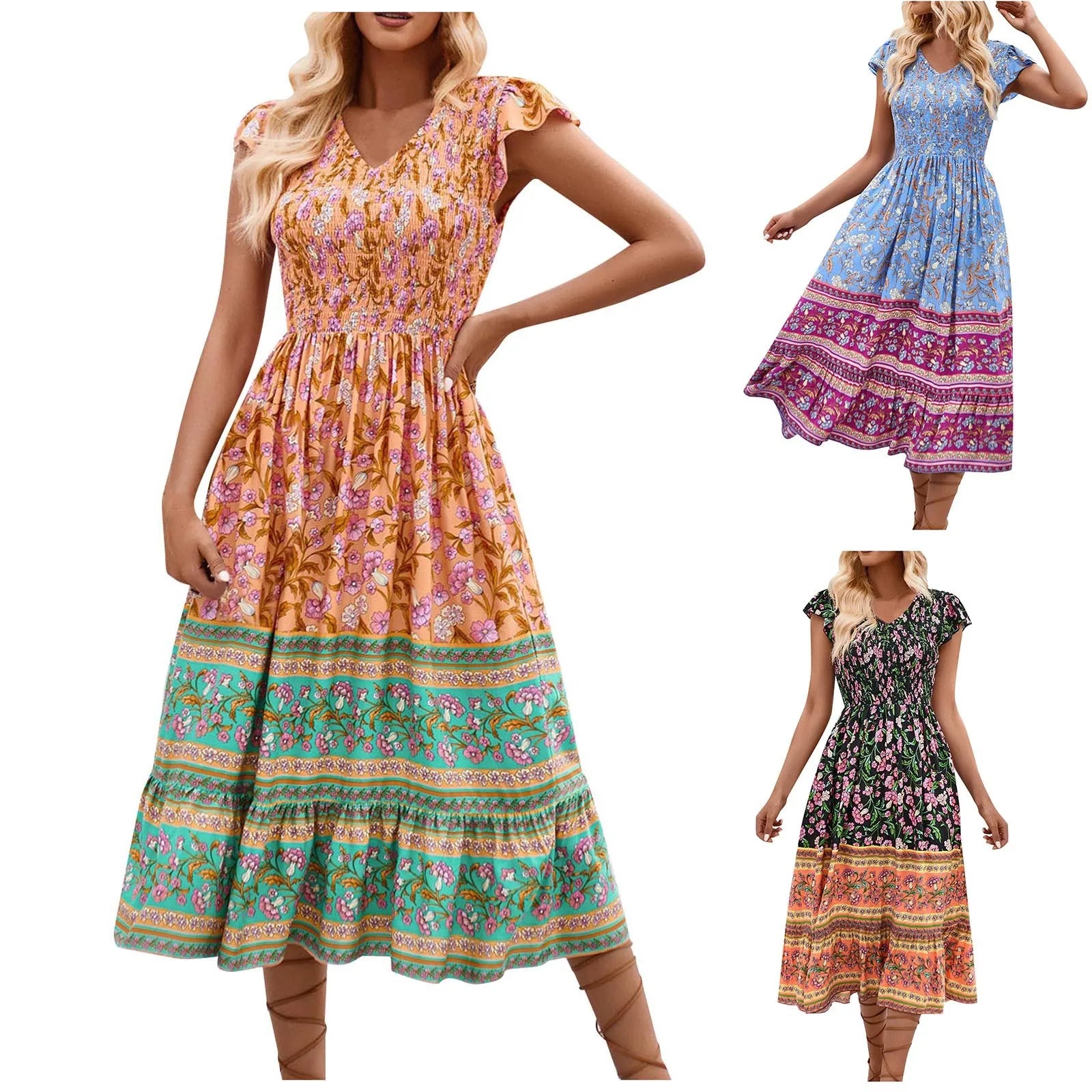 Floral Print Maxi Dress with Flutter Sleeves and Relaxed Silhouette