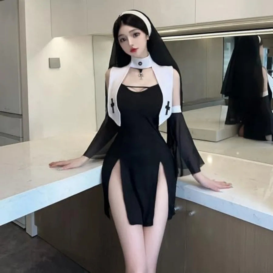Modern Asymmetrical Split Hem Mini Dress With Statement Collar And Flared Sleeves