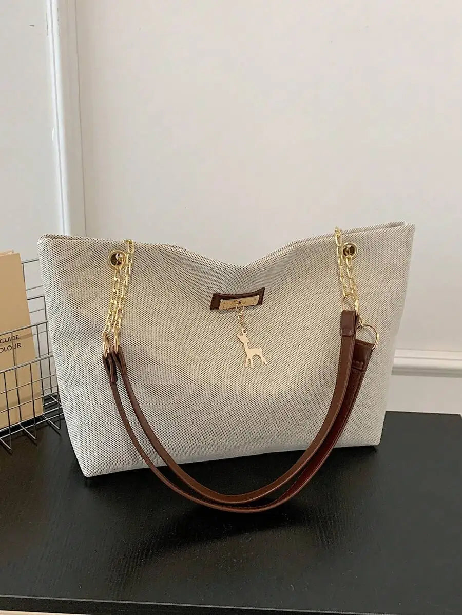 Soft Faux Suede Chain Strap Shoulder Tote Bag with Relaxed Silhouette