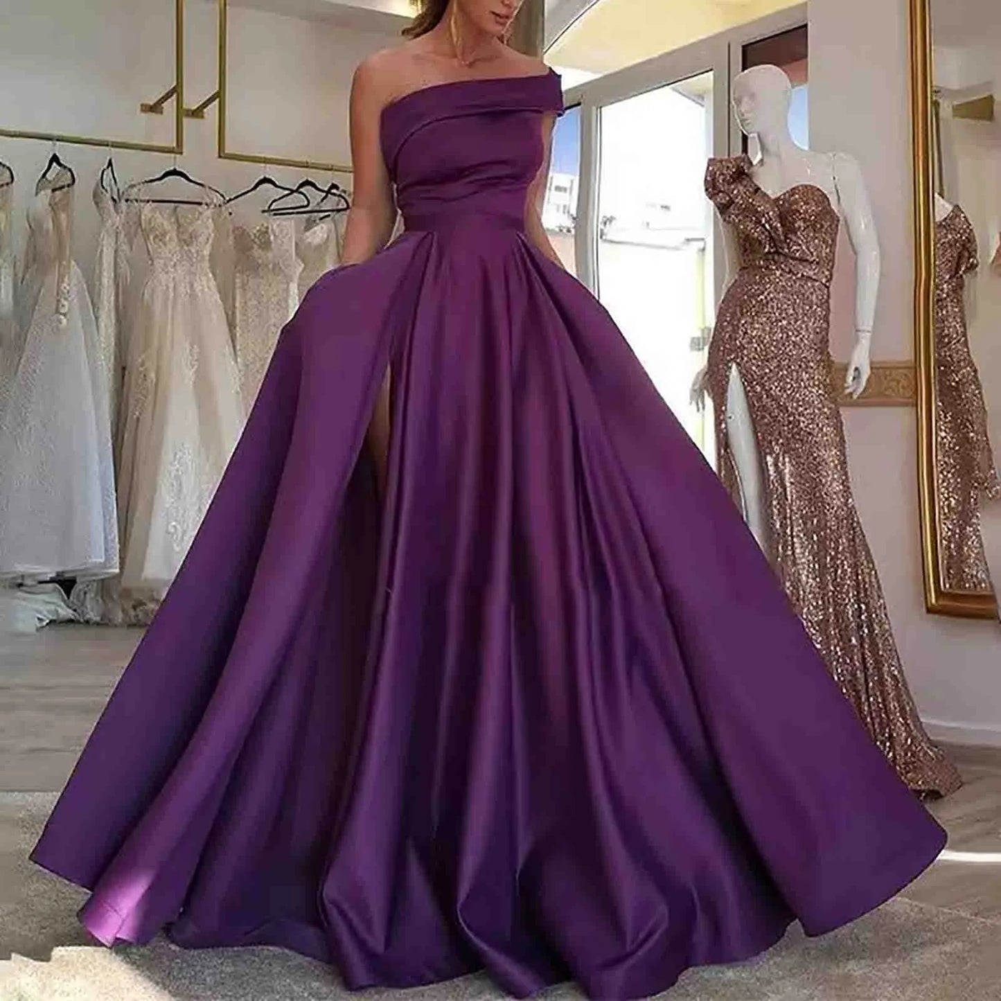Off Shoulder High Slit Formal Alternative Evening Ball Gown