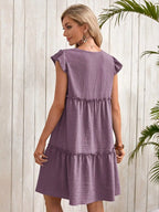 Tiered Ruffle A-Line Mini Dress with Petal Sleeves and Relaxed Fit