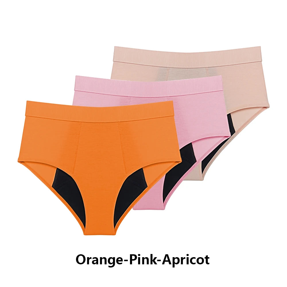 Three-Piece High-Waisted Absorbent Brief Set in Solid Tones