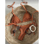 Textured Caramel Triangle String Bikini with Adjustable Side Ties