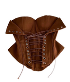 Earthy Brown Strapless Bustier with Fold-Over Sweetheart Bust and Front Lace-Up