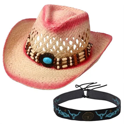 Wide Brim Straw Cowboy Hat with Decorative Band for Summer Outdoor and Festival Style