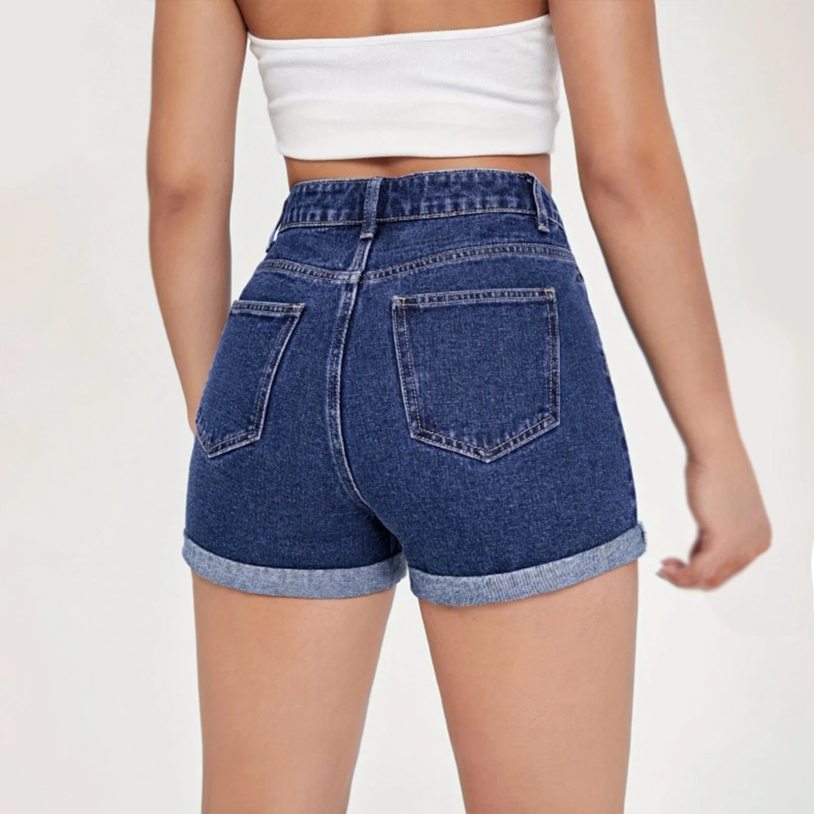 Women's High Waist Denim Style Shorts with Raw Hem Relaxed Contemporary Streetwear Design