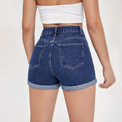 Women's High Waist Denim Style Shorts with Raw Hem Relaxed Contemporary Streetwear Design