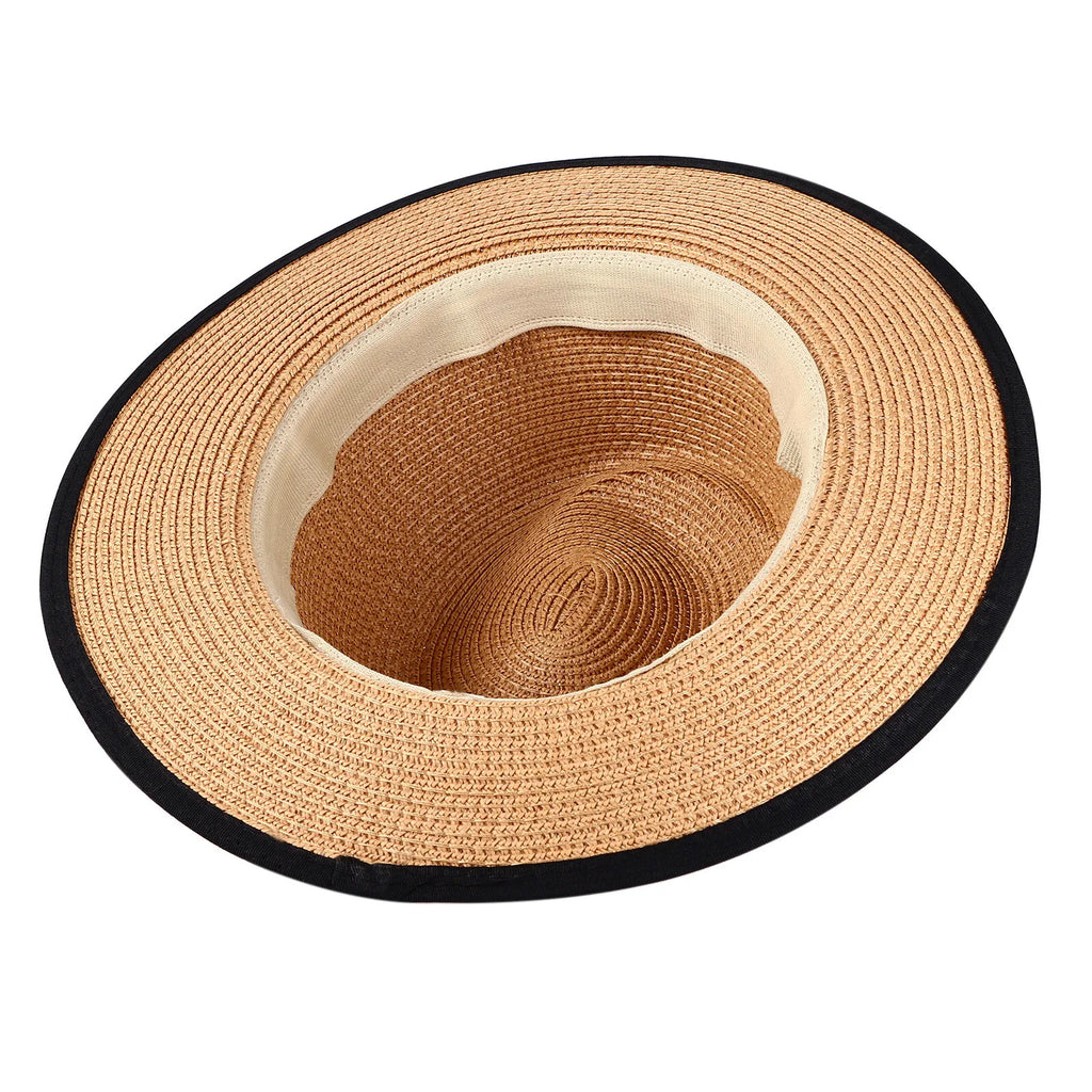 Roll-Up Straw Fedora Hat with Wide Brim for Beach Travel and Everyday Summer Style