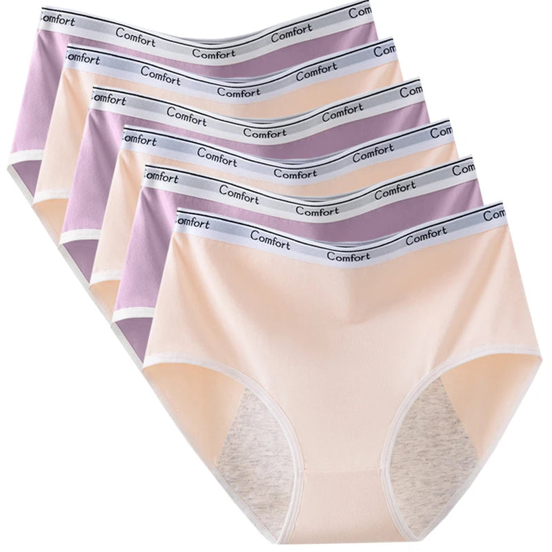 Six-Piece High-Waisted Menstrual Brief Set with Striped Waistbands