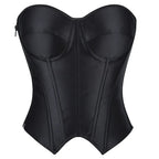 Tailored Black Pinstripe Overbust Corset with Structured Sweetheart Bodice