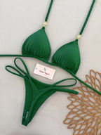 Rich Burgundy Triangle Bikini Set with Double-Strap Tie Details and Gold Accents