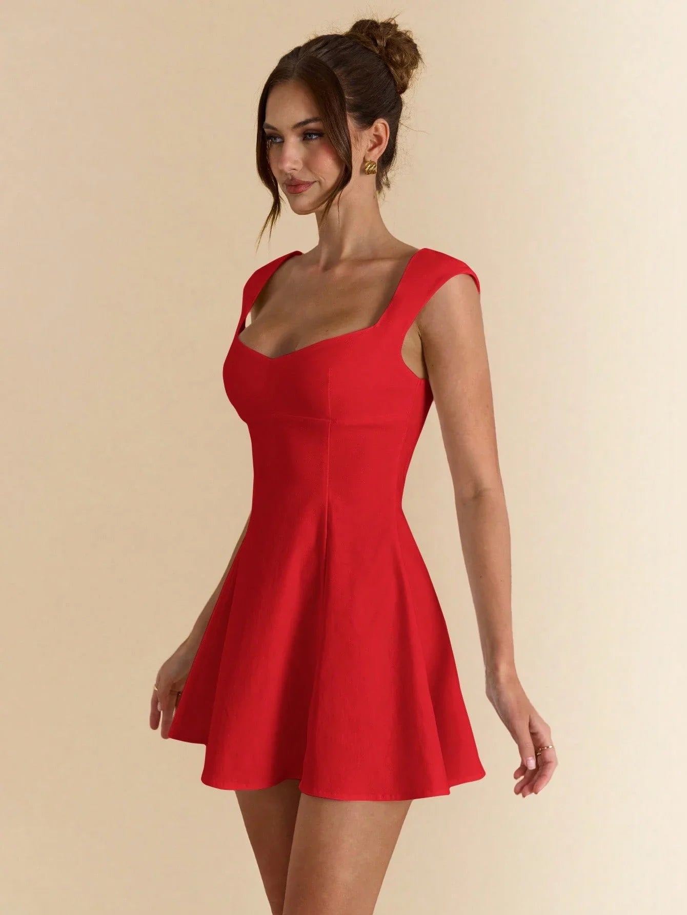 Square Neck Sleeveless A-Line Mini Dress with Flared Skater Silhouette