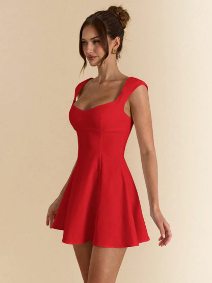 Square Neck Sleeveless A-Line Mini Dress with Flared Skater Silhouette