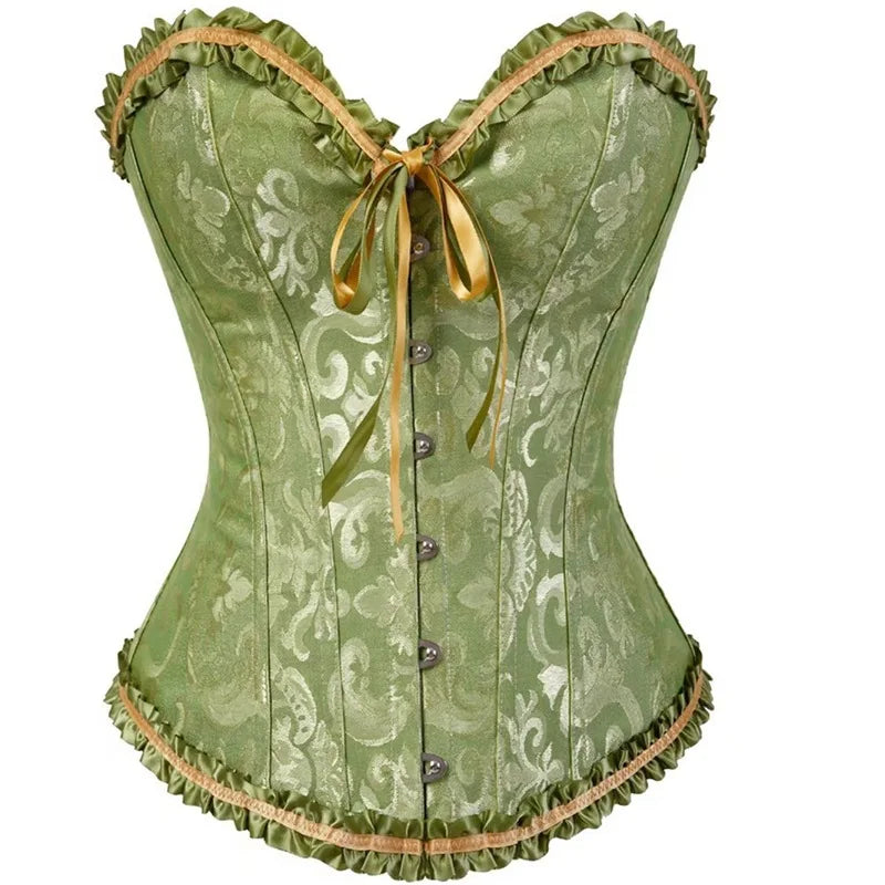 Floral Jacquard Overbust Corset with Sweetheart Neckline and Busk Closure
