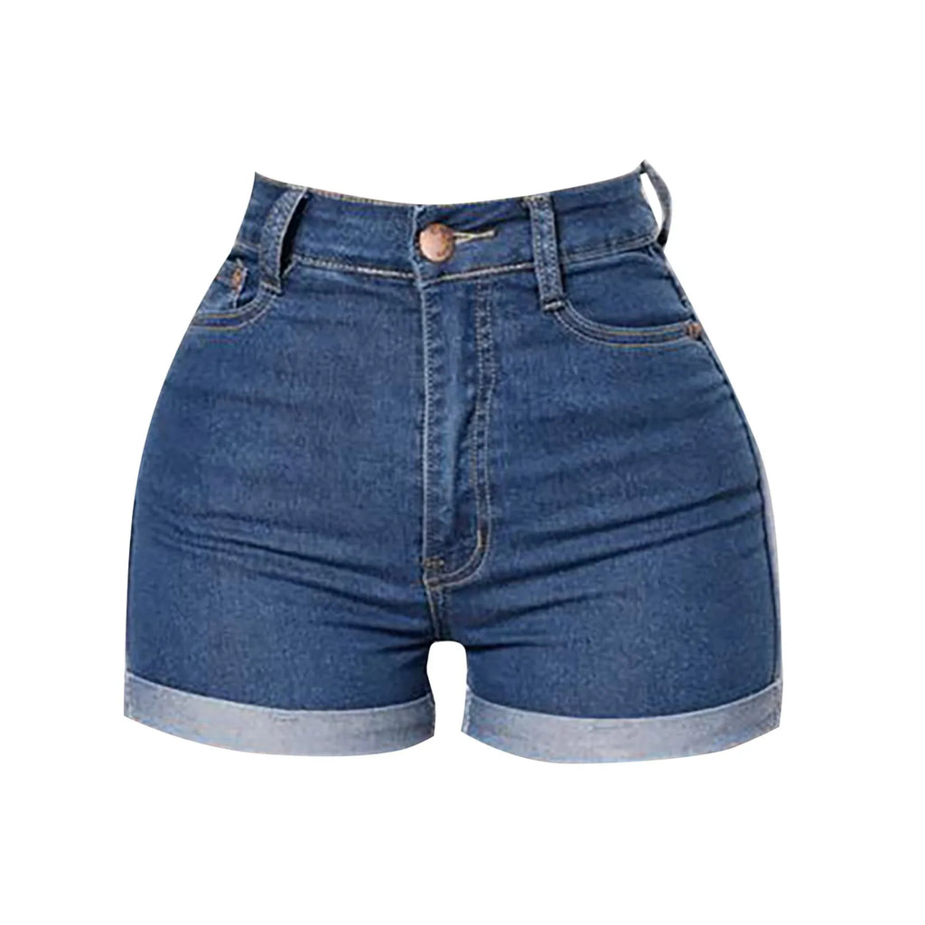 Women's High Waist Denim Shorts with Rolled Hem Slim Fit and Classic Everyday Style