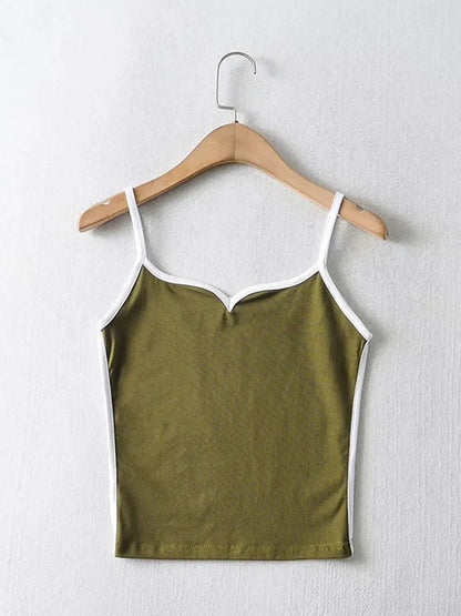 Contrast Trim V-Neck Knit Tank Top with Slim Fit Everyday Streetwear Style