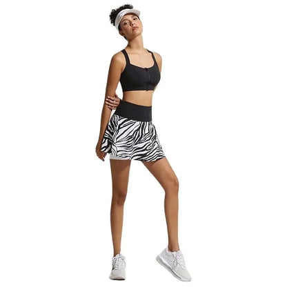 High Waist Zebra Print Athletic Skort with Built-In Shorts Design
