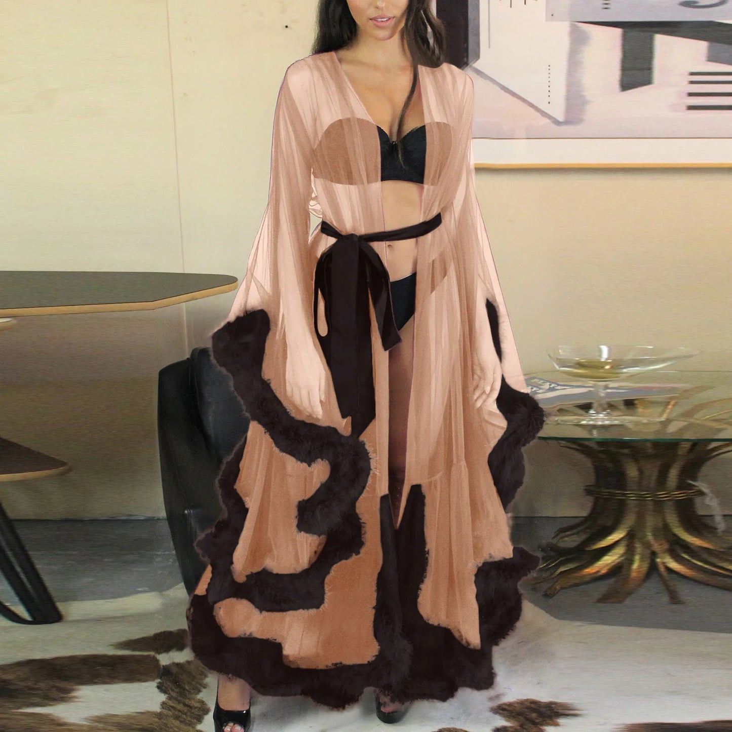 Sheer Layered Gothic Robe Style Alternative Fashion Dress Set