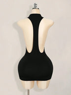 Backless Sleeveless Bodycon Mini Dress with Criss Cross Open Back Detail
