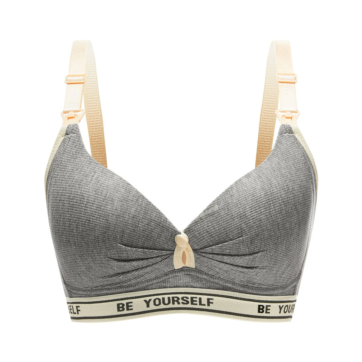 Heathered Grey Wireless Nursing Bra with Drop-Down Clips and Lettered Underband