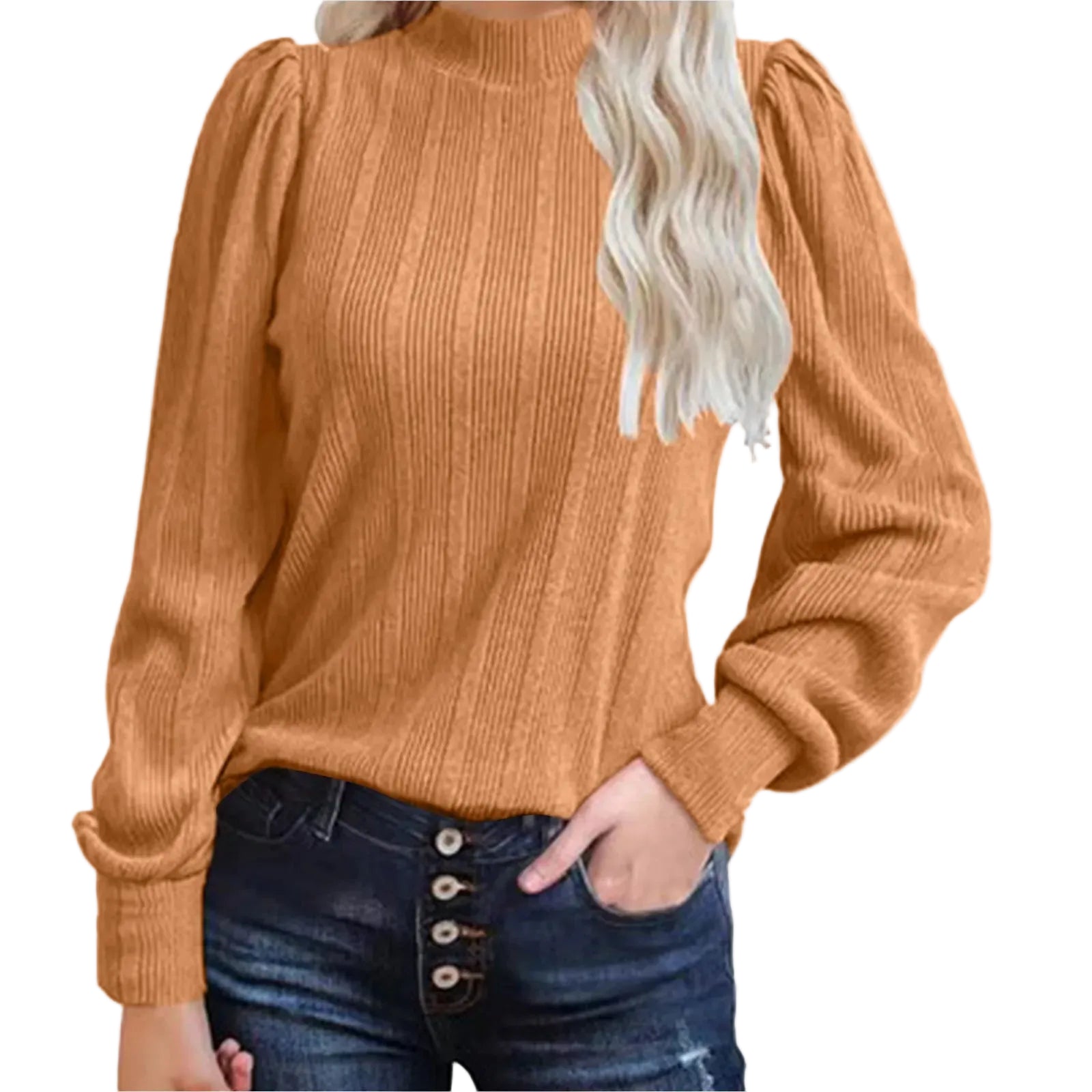 Women's Mock Neck Knit Sweater with Relaxed Long Sleeve Everyday Silhouette
