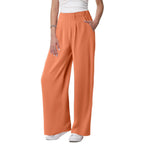Women's Low Rise Loose Palazzo Pants with Pleated Front and Pocket Casual Streetwear Style