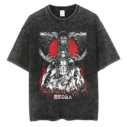 Dark Anime Goth Oversized Graphic Tee with Apocalyptic Manga Artwork