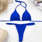 Solid Royal Blue Triangle String Bikini Set with Tie Fastenings