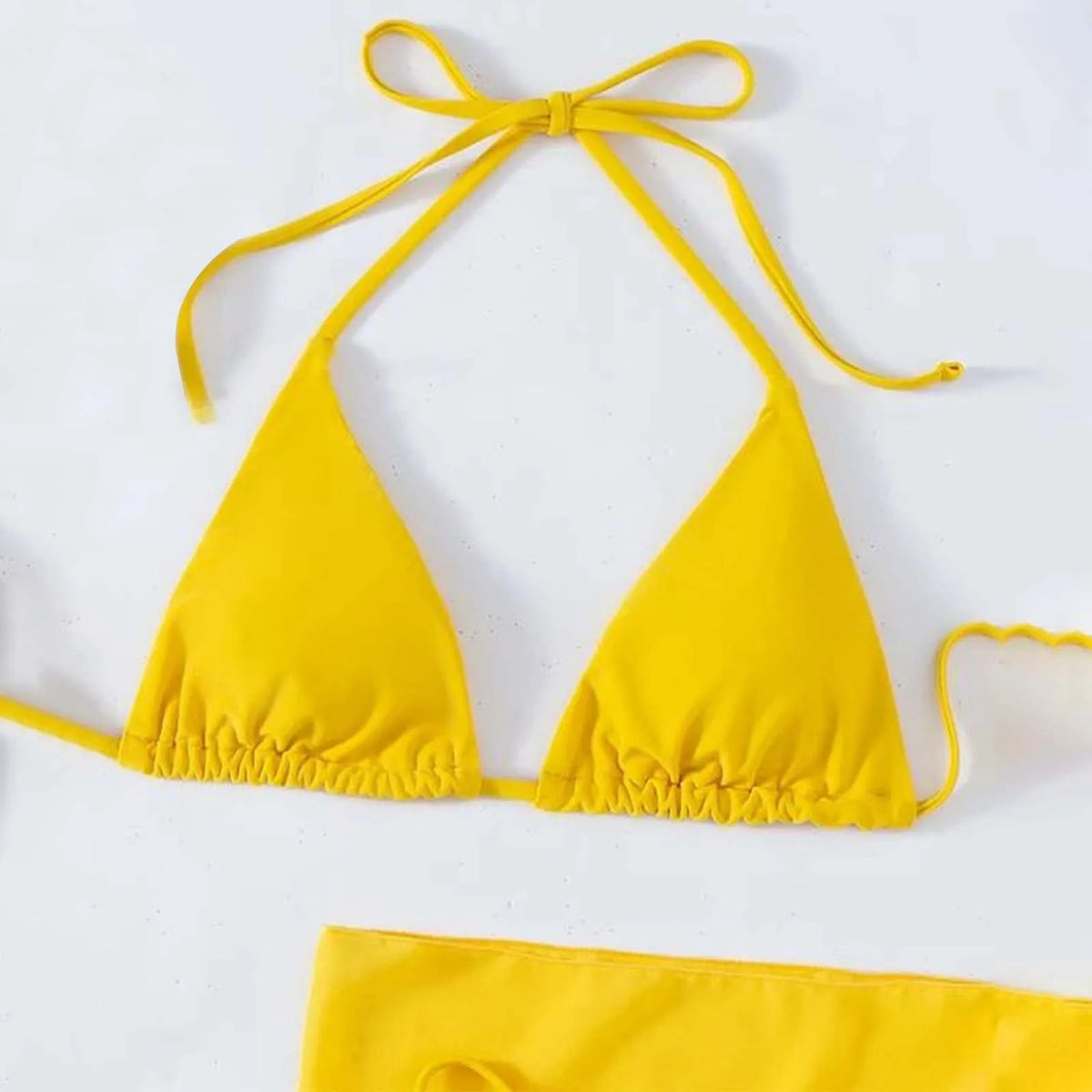 Navy Blue Three-Piece Triangle Bikini Set with Matching Tie Sarong