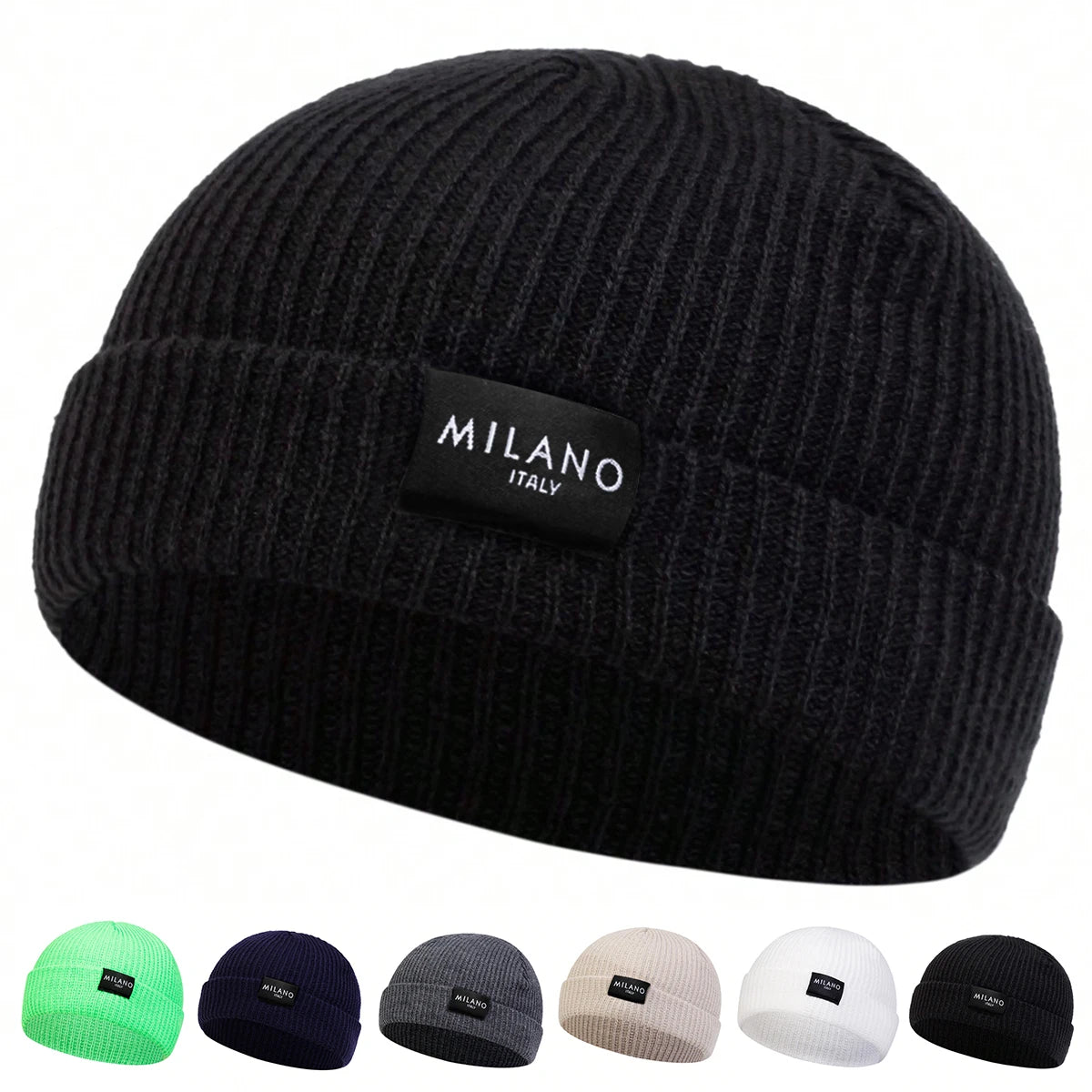 Minimalist Ribbed Polyester Knit Beanie with Woven Patch for Casual Streetwear Everyday Style